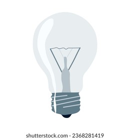 Ilustración vectorial de bombilla plana. Símbolo de idea. Lámpara eléctrica, luz, innovación, solución, pensamiento creativo, electricidad. Despilfarro de vidrio. Diseño plano con estilo de caricatura aislado de fondo blanco.