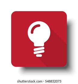 Flat Light Bulb web icon on red button with drop shadow