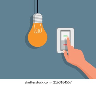 Flat Light Bulbs Turned On And Turned Off With Light Switches On