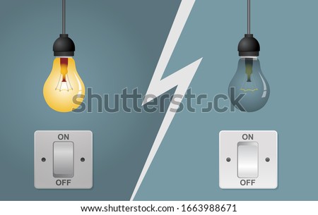 Flat light bulbs turned on and turned off with light switches on.