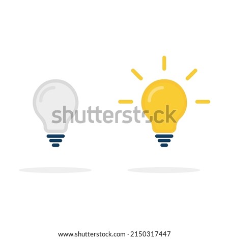 Flat Light Bulbs Turned on and Turned Off with Light Switches on Turquoise Background. Bright Idea Concept. Creative Thinking.