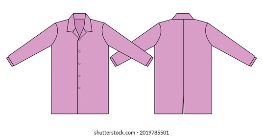 Flat Light Pink Lap Coats Uniform Shirt Template Vector On White Background.Front and Back View.