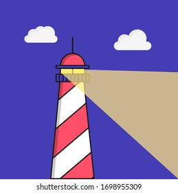 flat lighthouse with clouds and light with nice colors minimal illustration