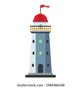 Flat lighthouse isolated. LightHouse. Navigational Aid on Sea. Lighthouses for marine navigation of ships. Vector illustration, EPS 10.