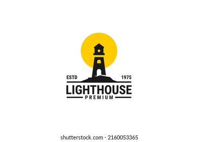 Flat lighthouse logo design vector template illustration