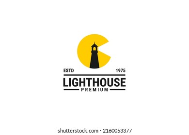 Flat lighthouse logo design vector template illustration