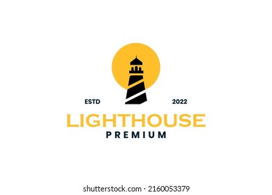 Flat lighthouse logo design vector template illustration