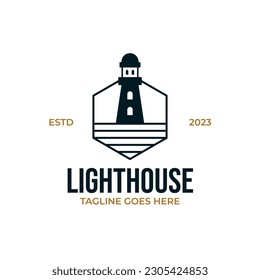 Flat lighthouse logo design vector illustration idea