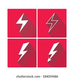 flat lightning bolt vector icon set on red square