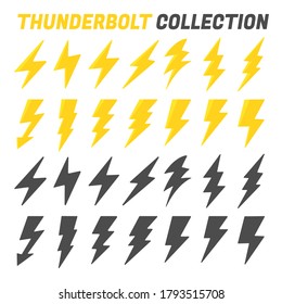 Flat lightning icon set Simple lightning design Concept of speed in electric power service.