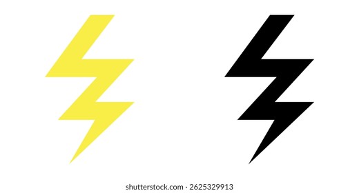 Flat lightning illustration symbol set, black and yellow colors. Simple element vector design.