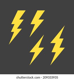 Flat lightning symbols set. Vector.