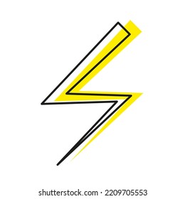 Flat lightning yellow. Flat warning symbol. yellow lightning. Yellow bolt. Vector illustration. Stock image. 