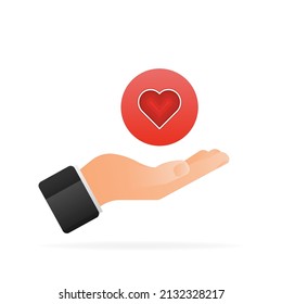 Flat like comment for web background design. Social media like heart icon with hand. Comment sign symbol. Vector illustration
