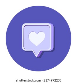 Flat like icon. Social network app notification icon. Flat vector illustration heart love speech in bubble suitable for web landing page, banner, flyer or background