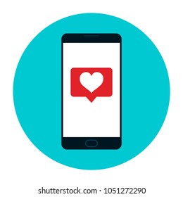 Flat like mobile phone heart icon