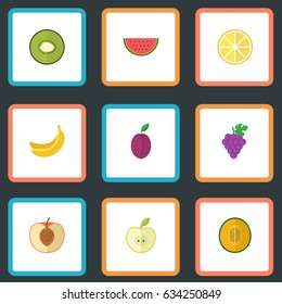 Flat Lime, Peach, Cluster And Other Vector Elements. Set Of Berry Flat Symbols Also Includes Muskmelon, Merlot, Jonagold Objects.