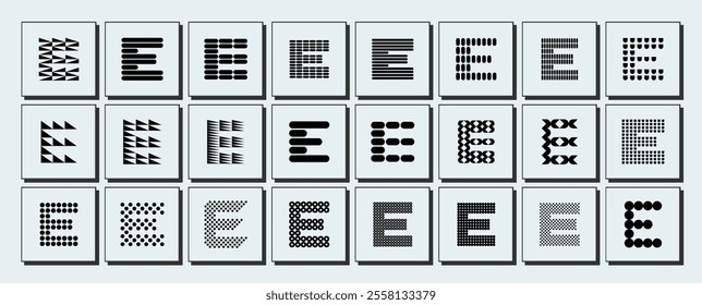 Flat line abstract letter E logo graphic set