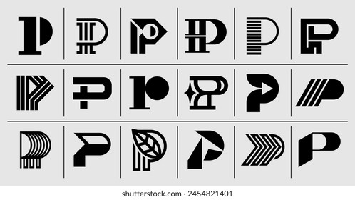 Flat line abstract letter P logo template set