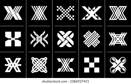 Flat line abstract letter X logo icon design set