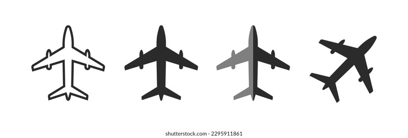 Flat Line Airplane Styles Icon Set Vector Illustration