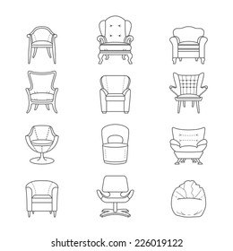 Flat line armchair icons set. Vector illustration