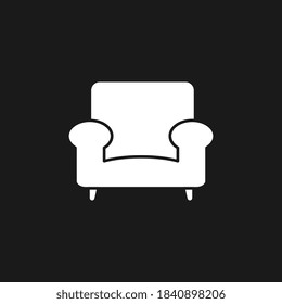 Vector de sillón de línea plana aislado sobre fondo negro, diseño plano. Símbolo de mobiliario, ilustración de logotipo