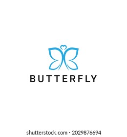 Flat line art butterfly with love for animal wildlife logo design vector