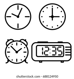 Flat line art clock icons set