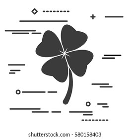 Flat Line art design graphic image concept of Clover with four leaves sign icon on a white background. Saint Patrick symbol