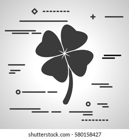 Flat Line art design graphic image concept of Clover with four leaves sign icon on a grey background. Saint Patrick symbol