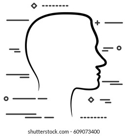 Flat Line art design graphic image concept of a Face profile icon on a white background