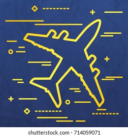 Flat Line art design graphic image concept of airplane icon a blue vector  paper layer background