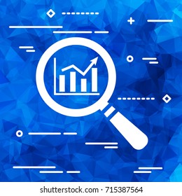 Flat Line art design graphic image concept of search graph going up icon on a blue geometrical polygonal background, search icon design, search icon web, vector magnifying glass