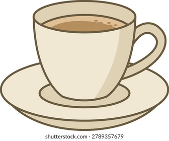 Flat Line Art Espresso Shot Icon, Minimal Classic Demitasse Cup and Saucer with Coffee Bean Illustration
