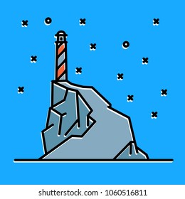 Flat line art lighthouse illustration