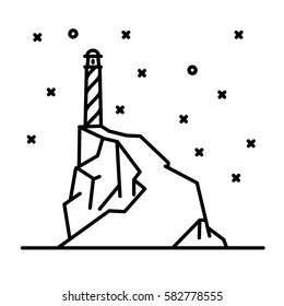 Flat line art lighthouse illustration