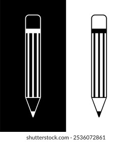 Flat Line Art Pencil Icon Monochrome Set, Editable Scalable Vector EPS, Isolated on White and Black Backgrounds, Ideal for Logos, Sketches, and Graphic Design Elements