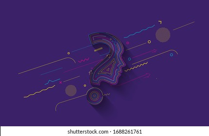 Flat line art Question Icon Vector Design Element.