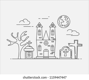 Flat line art style. design for halloween.  website and banner.
