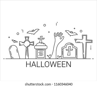 Flat line art style. design for halloween.  website and banner.