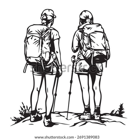 flat line art style illustration of guided hiking tours