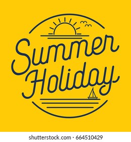 Flat line art summer holiday, vector