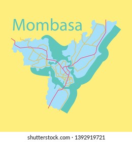 Flat Line art Vector Illustration design - Mombasa city map