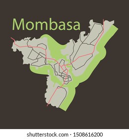 Flat Line art Vector Illustration design - Mombasa city map