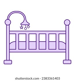 Flat line baby crib. Vector illustration with baby theme and flat line vector style. Editable vector element.