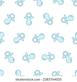 Flat line baby pacifier seamless pattern. Suitable for backgrounds, wallpapers, fabrics, textiles, wrapping papers, printed materials, and many more. Editable vector.