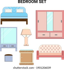 flat line bedroom set pastel color perfect for design project