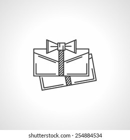 Flat Line Black Vector Icon For Two Envelopes With Ribbon Bow For Some Gift Card Or Invitations On White Background.