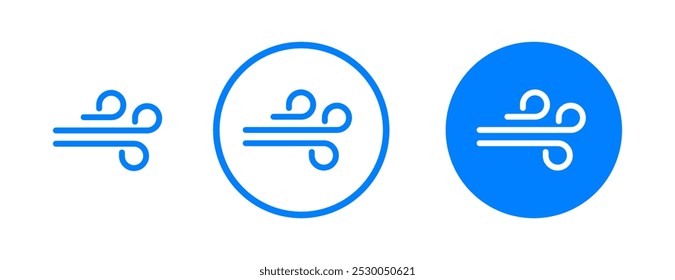 Flat line blowing wind icon set. Windy weather icon. Windy blow outline collection symbol sign.